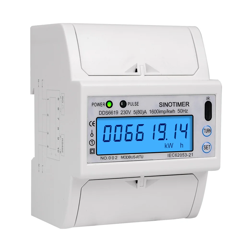 ​AC230V 50Hz Din Rail Electric Single Phase Energy Meter RS485 Modbus RTU Consumption kWh Wattmeter Monitor with Backlight