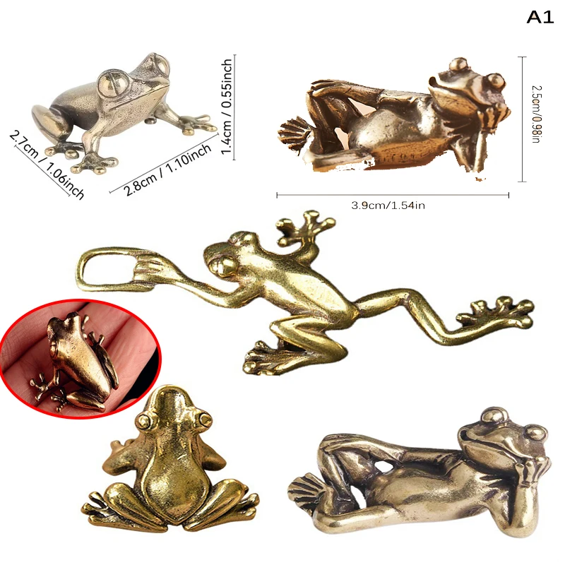 Statue de grenouille en laiton Vintage, 1 pièce, décor de grenouille, charmante pose contemplative, ornement de bureau, Figurine de thé pour animaux de compagnie, décoration de maison et de bureau