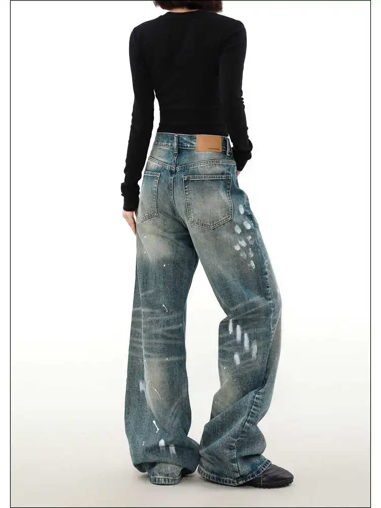 Pantalones vaqueros azules Y2k con grafiti para mujer, pantalones vaqueros estilo japonés de los años 2000, pantalones vaqueros Vintage Harajuku holgados Grunge Hip Hop