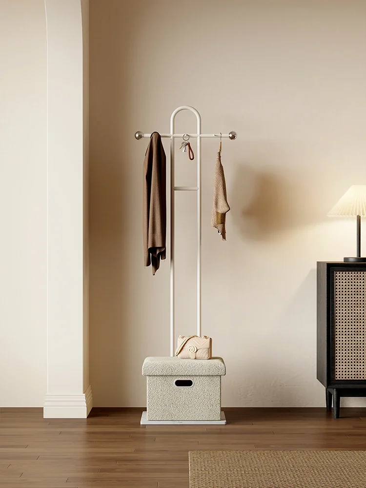 

Nordic door hanging hanger floor bedroom simple modern shoe change stool coat rack integrated storage clothes