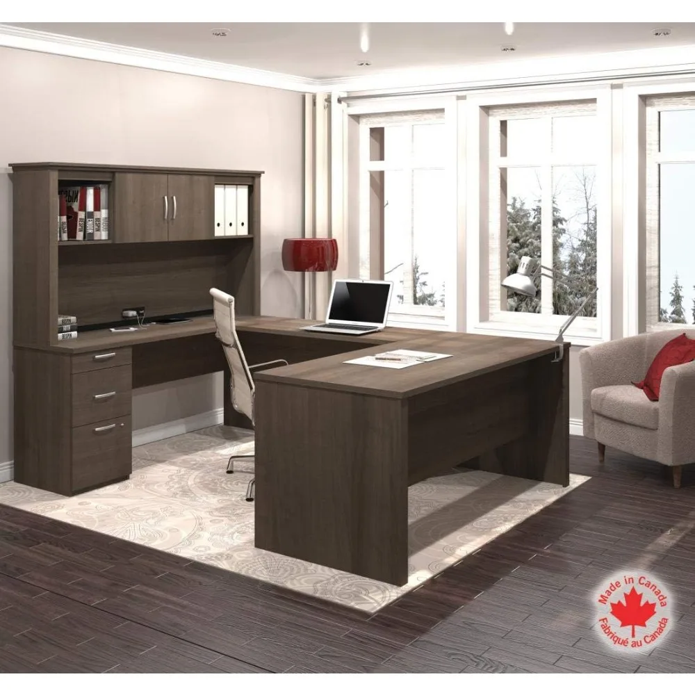 U or L-Shaped Executive Office Desk with Pedestal and Hutch