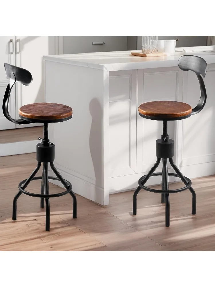 

Vintage Bar Stool, Kitchen Counter Height Adjustable Pipe Chair, Cast Iron Stool, Swivel Bar Stool with Backres