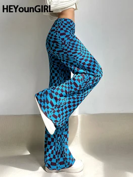 HEYounGIRL Y2K Plaid Print Knitting Straight Pants High Waist Women Vintage Casual Baggy Sweatpant Autumn Spring Ladies Trousers