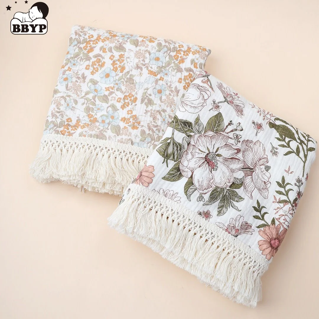 2 Layer Cotton Muslin Baby Blanket Floral Sunflower Newborn Swaddle Wrap Cloth Boy Girl Receiveing Blanket Baby Stroller Blanket