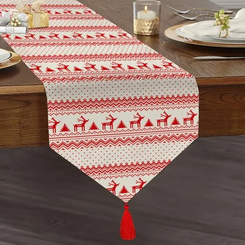 RealHomes Cross Stitch Christmas Themed Custom Design Modern Tufted Chenille Triangle Runner