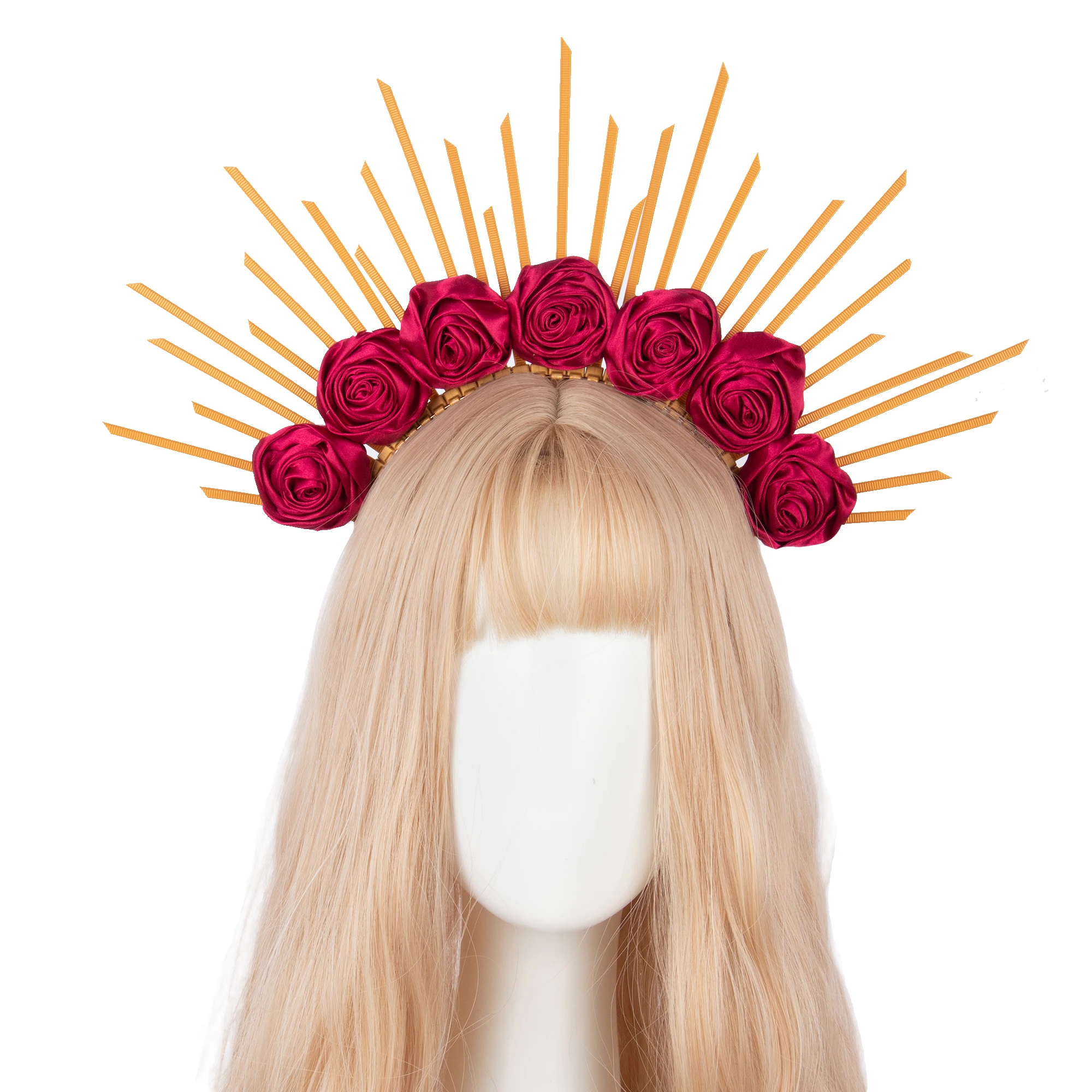 

Red Rose Spiked Halo Punk Headpiece Gothic Lolita KC Crown Headband Sun Goddess Cosplay Costume Hair Accessories