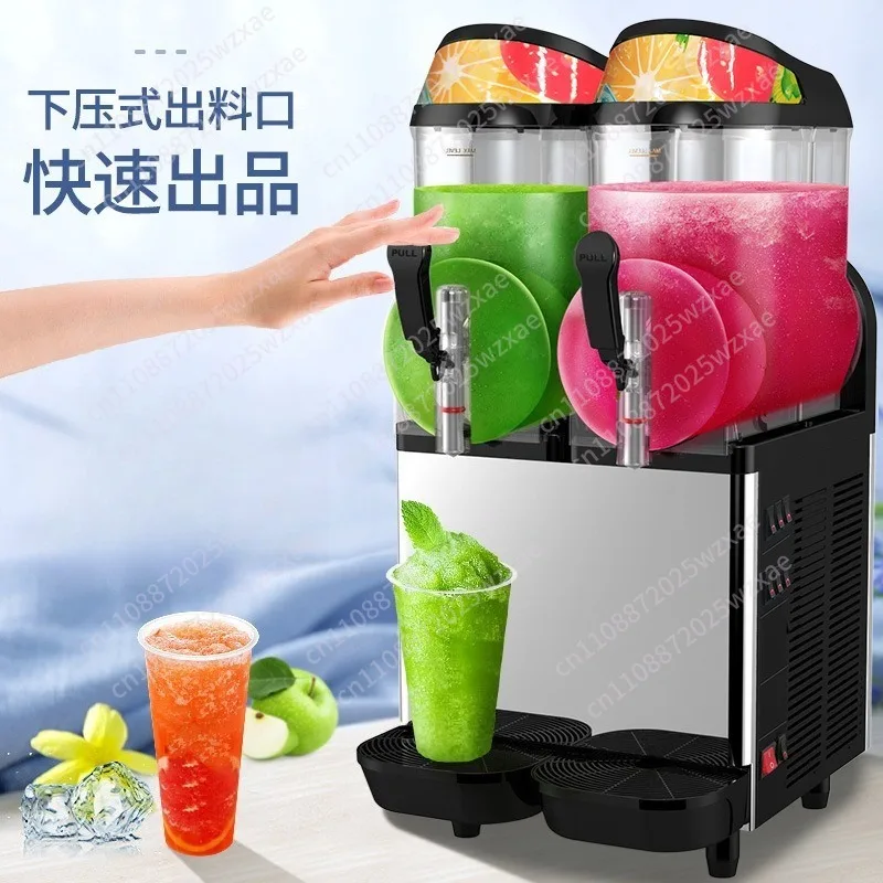 Commercial Dual Tank Slush Machine, 18L Stainless Steel Slushy Maker for Bubble Tea Shop, High Power Freezing