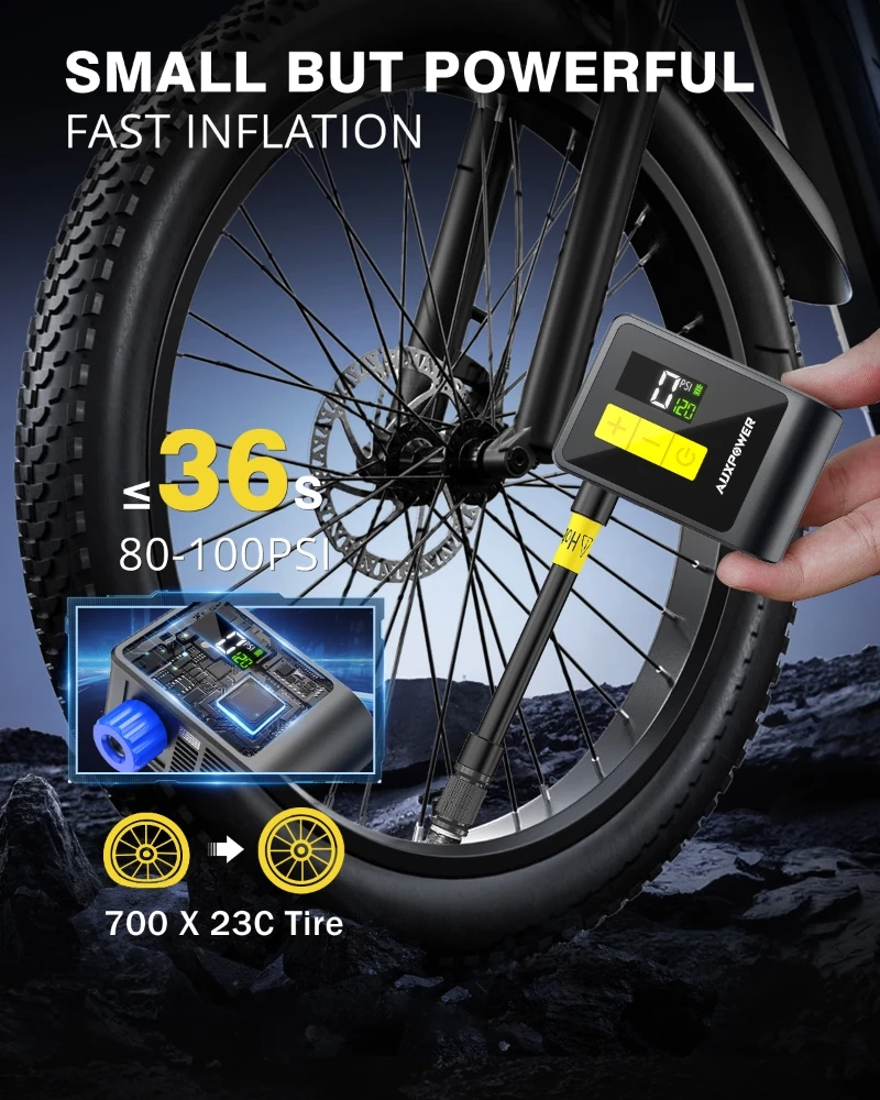 120PSI Mini Electric Air Pump Auto Stop Powerful Portable Digital Inflator with LED Light for Motorcycle Bike Tires Compressor