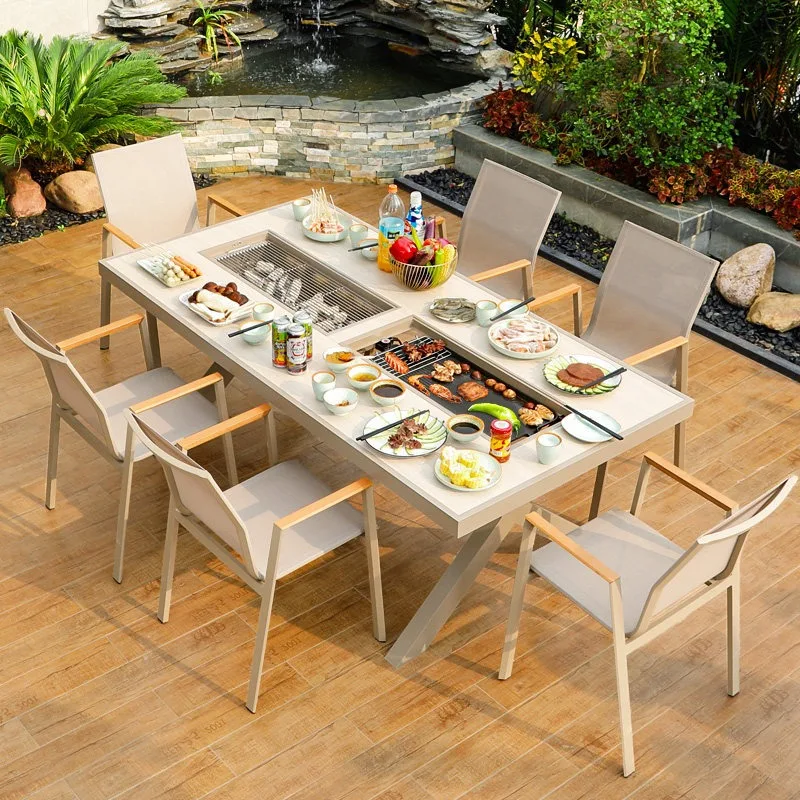 Outdoor BBQ tables and chairs Household Nordic courtyard Leisure villa yard Outdoor terrace Grill Enclosed stove Tea grill
