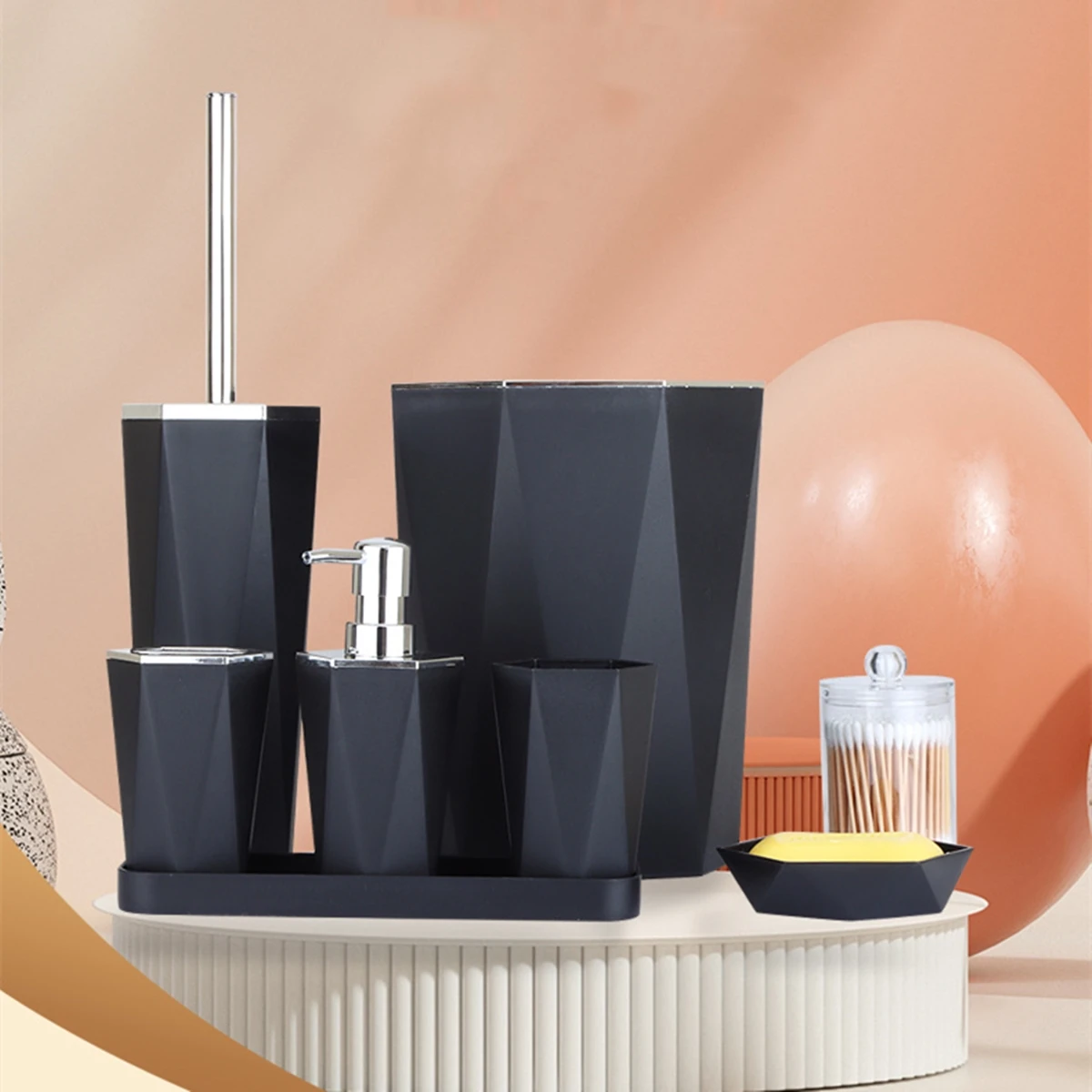 

Bathroom Set Toothbrush Holder Cup Suit Toilet Brush Plastic Garbage Can Modern Home Decoration Washroom Bathroom Accessories