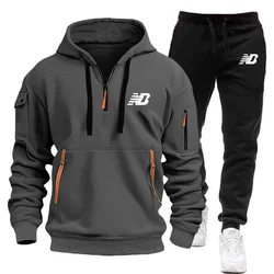 Herbst und Winter bedruckter Pullover mit Kapuze + Jogginghose, Anzug, Herrenbekleidung, Fitness, Mode, lässig, Jogging-Kleidung, zweiteiliges Set