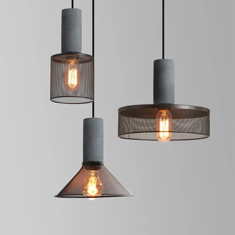 

Industrial Cement LED Pendant Light Vintage Iron Lampshade Loft Restaurant Kitchen Island E27 Hanging Lamp Decor Chandeliers