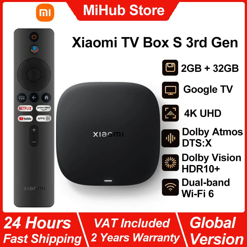 Xiaomi TV Box S 3e generatie, Smart Android TV Box 4K UHD mediaspeler, WIFI 6 Dolby Vision HDR10+ Google Assistent Google TV set-top box
