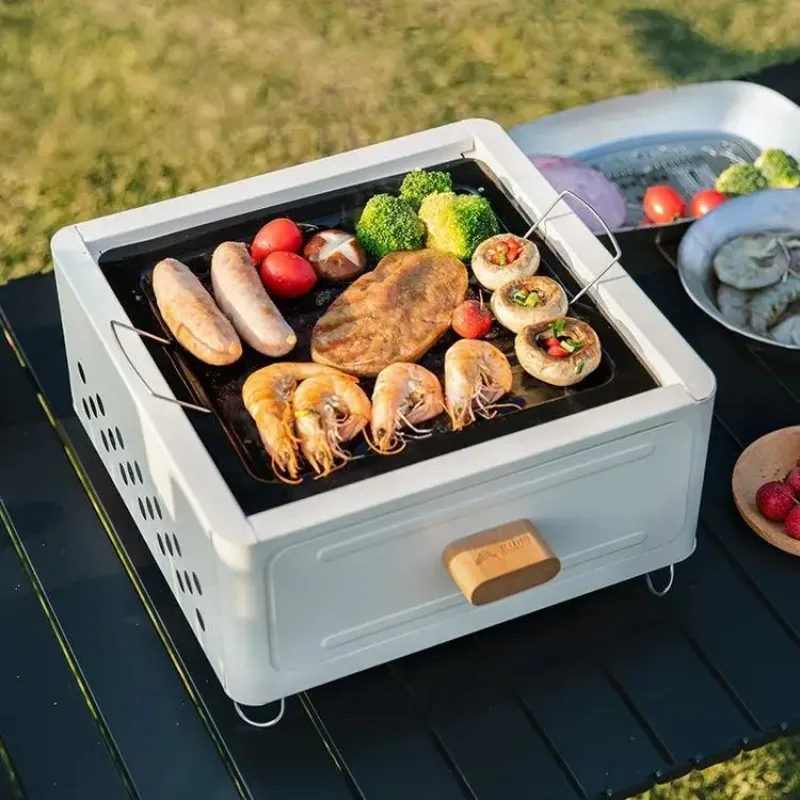 Portable Tabletop Camping Charcoal Grill With Pull Out Ash Drawer Outdoor Cooking Stove - view 6