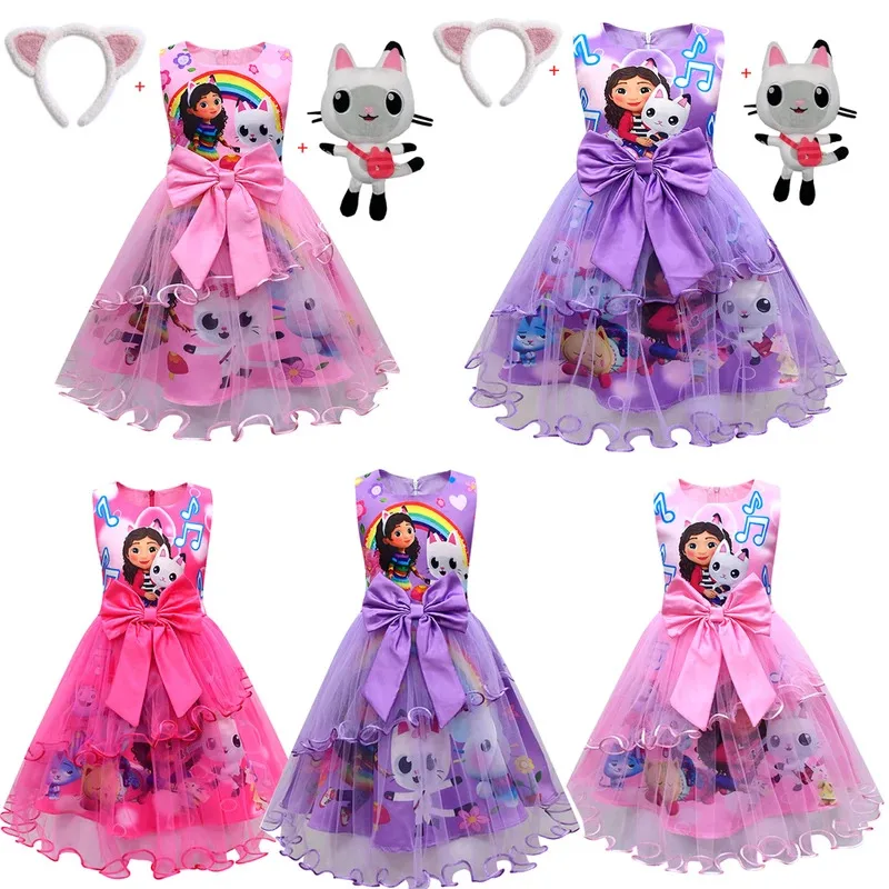 

Girls Dress Summer New Short Sleeve gabby's dollhouse Princess Gabby Cat Mesh Tutu Skirt Children's Birthday Party Cosplay Dress