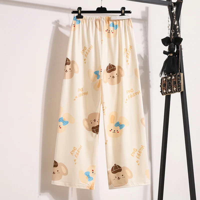 Long Loose Pregnancy Casual 95% Cotton Pajama Pants Plus Size Maternity Summer Trousers Lovely Patterns Printed Adjustable Waist