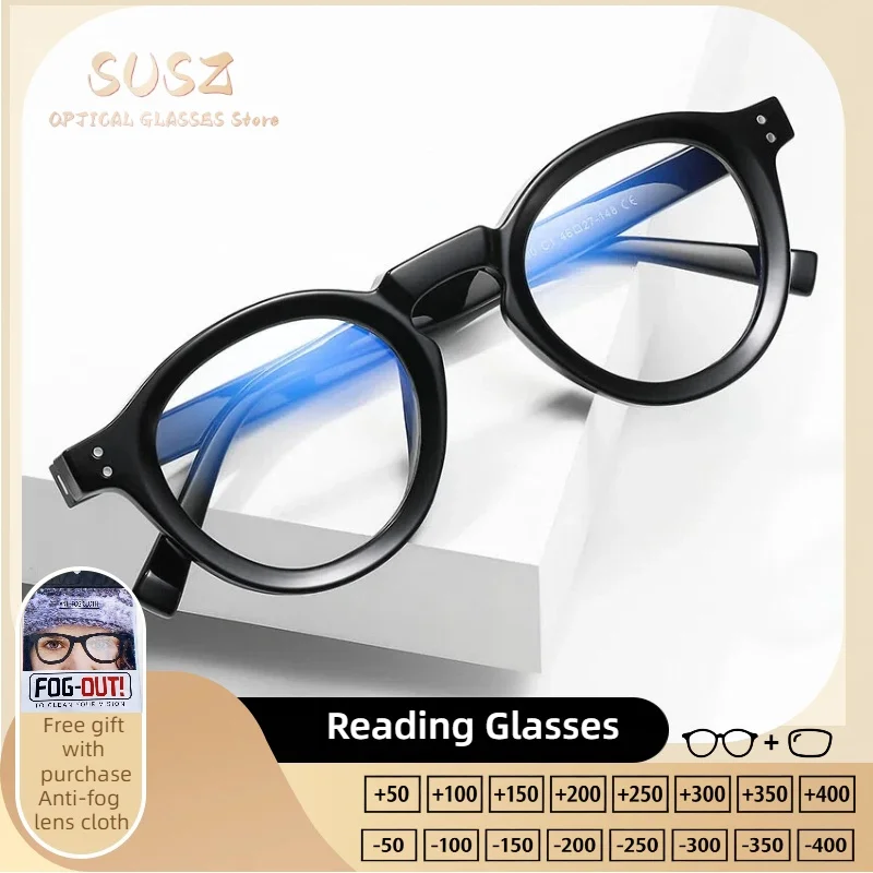 

SUSZClassic Simple Round Blue Light Filter Computer Reading Glasses Men Women Customized Prescription Optical Myopia Eyeware