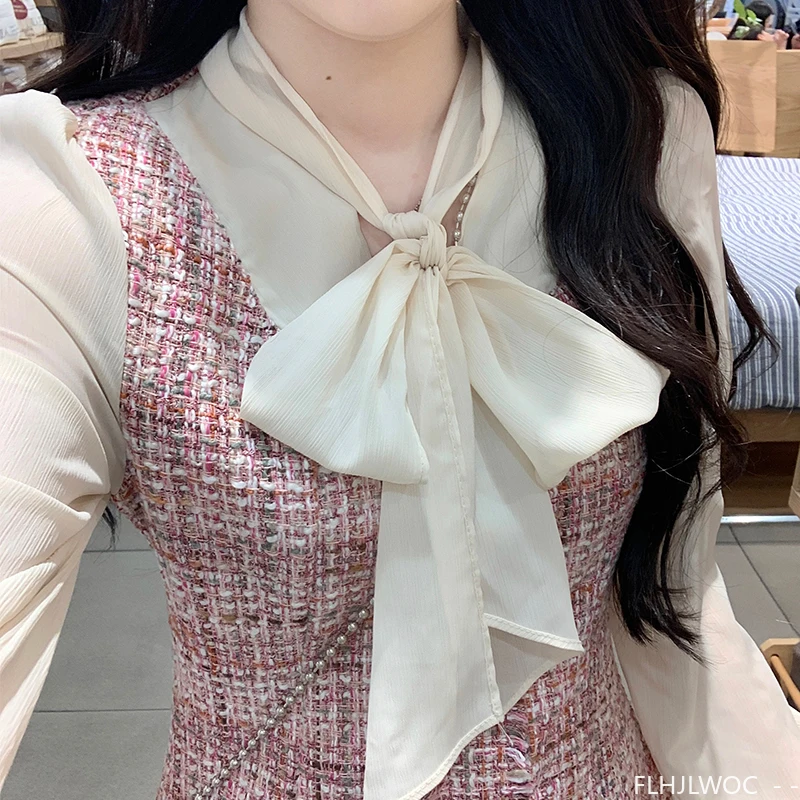 2024 Autumn Winter Basic Shirt Dress Women Chic Korea Japan Style Girls Office Lady Work Cute Button Woolen Feminine Dresses