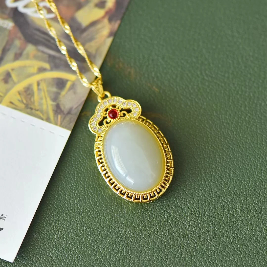 Natural Hetian White Jade Pendant Stylish Clavicle Chain Womens Necklace Jewelry Pendants Fine Charm Gemstone Jewellery