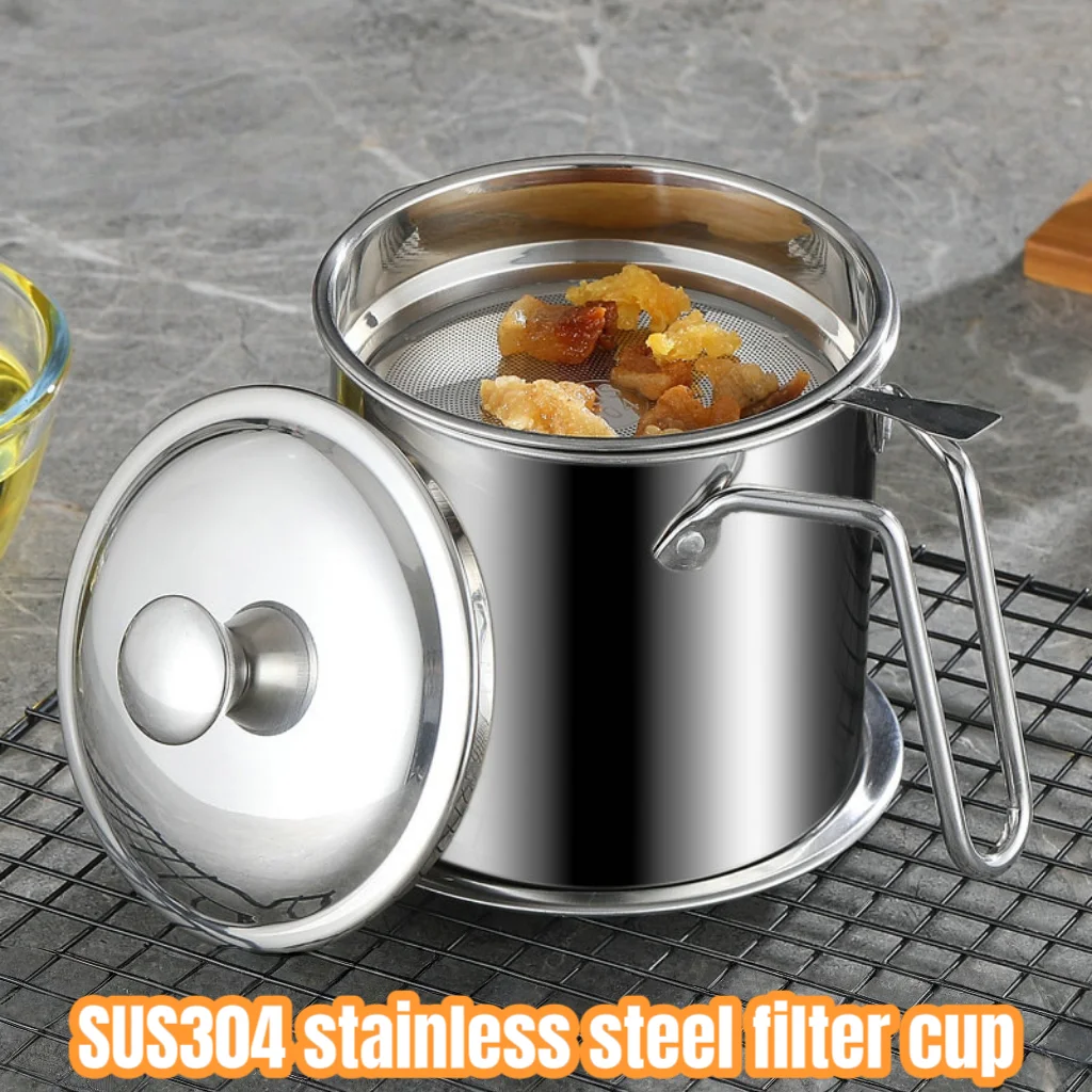 Ölfilter aus Edelstahl 304, Ölspeichertank mit Filter, Ölfilter mit großer Kapazität, Ölrückständeabscheider, Küche 1,4/1,8 l