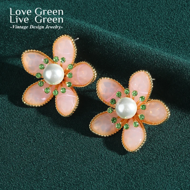 

Vintage Flower Stud Earrings Opal Pearl Gold Color For Woman 2026 Luxury Antique Quality Party Accessories Wedding Jewelry Gifts
