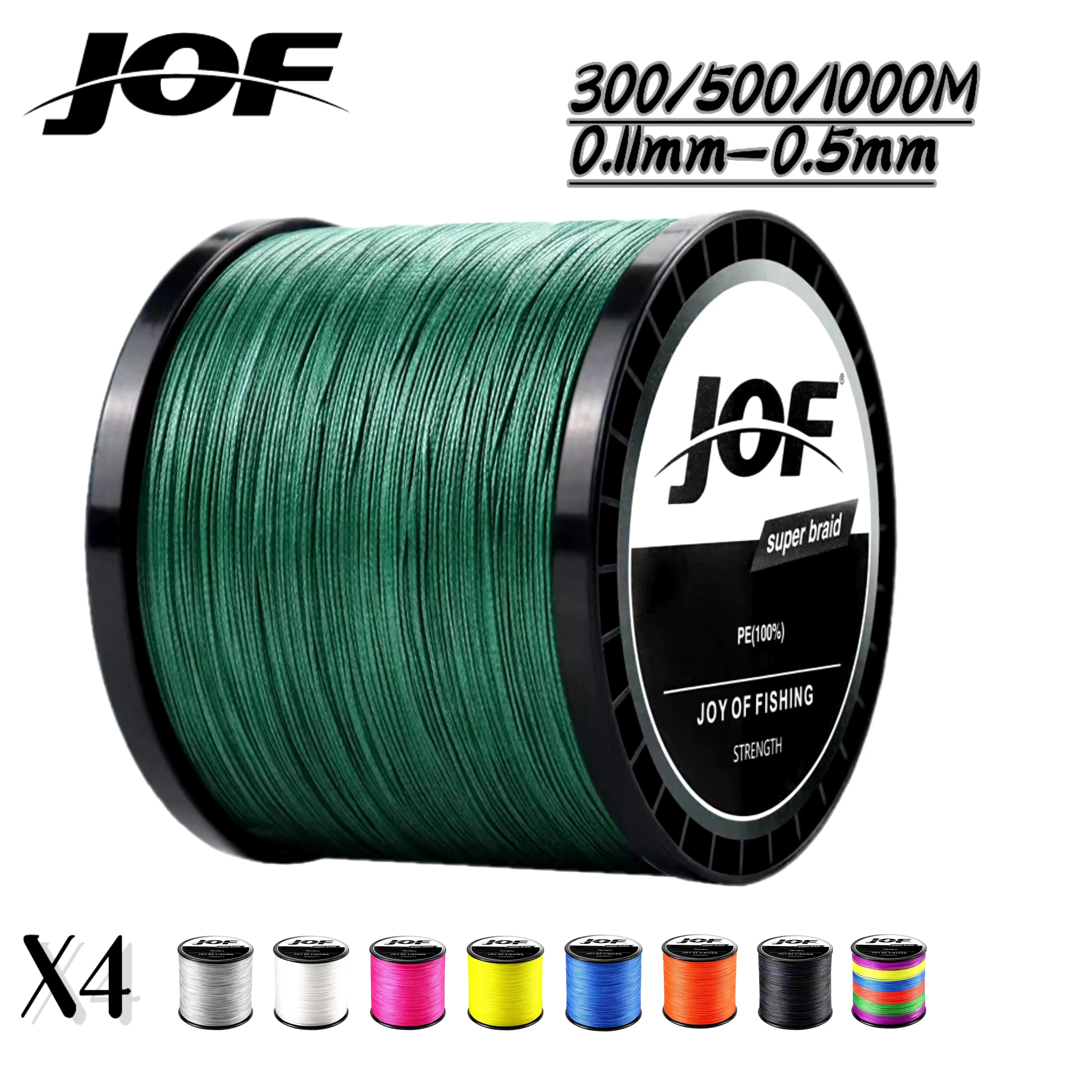 JOF Braided Line X4 300m/500M/1000M/100M All for Fishing Line MaxDrag 82LB Multifilament PE Line for Saltwater Sea Fishing