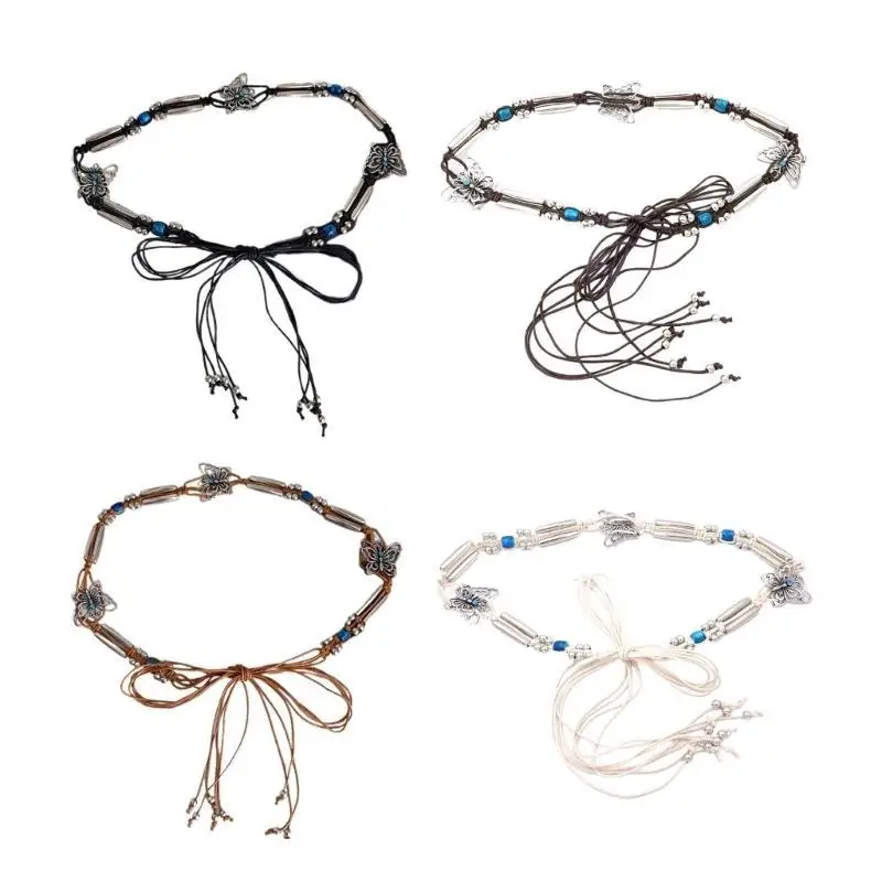 652F حزام خصر نسائي سلسلة ربط حزام فراشة خرز منسوج لفستان كاجوال جينز