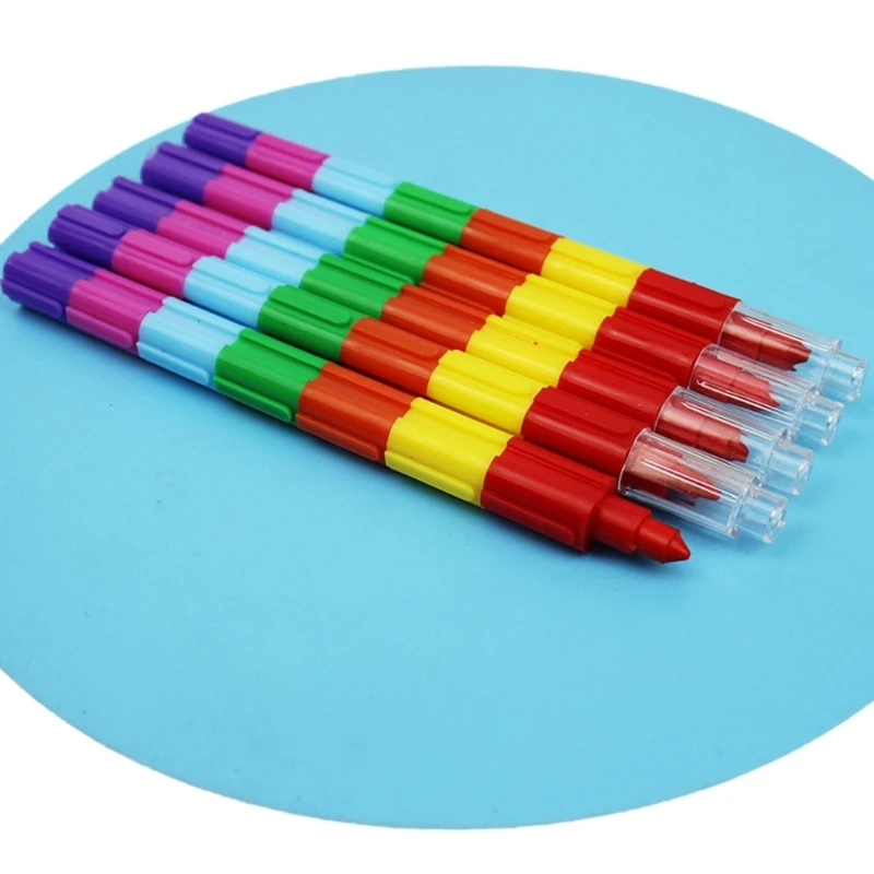 10PCS Stackable 10 สีบล็อกอาคาร Crayon ปากกาของขวัญวันเกิด Party Fillers สำหรับเด็กนักเรียนวาด