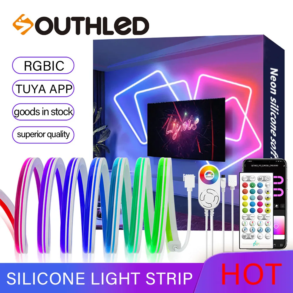 Inteligente RGB Neon LED Strip Light, impermeável RGB Light Strip, Controle APP Tuya, Silicone IP65, Decoração, 5 m, 10m