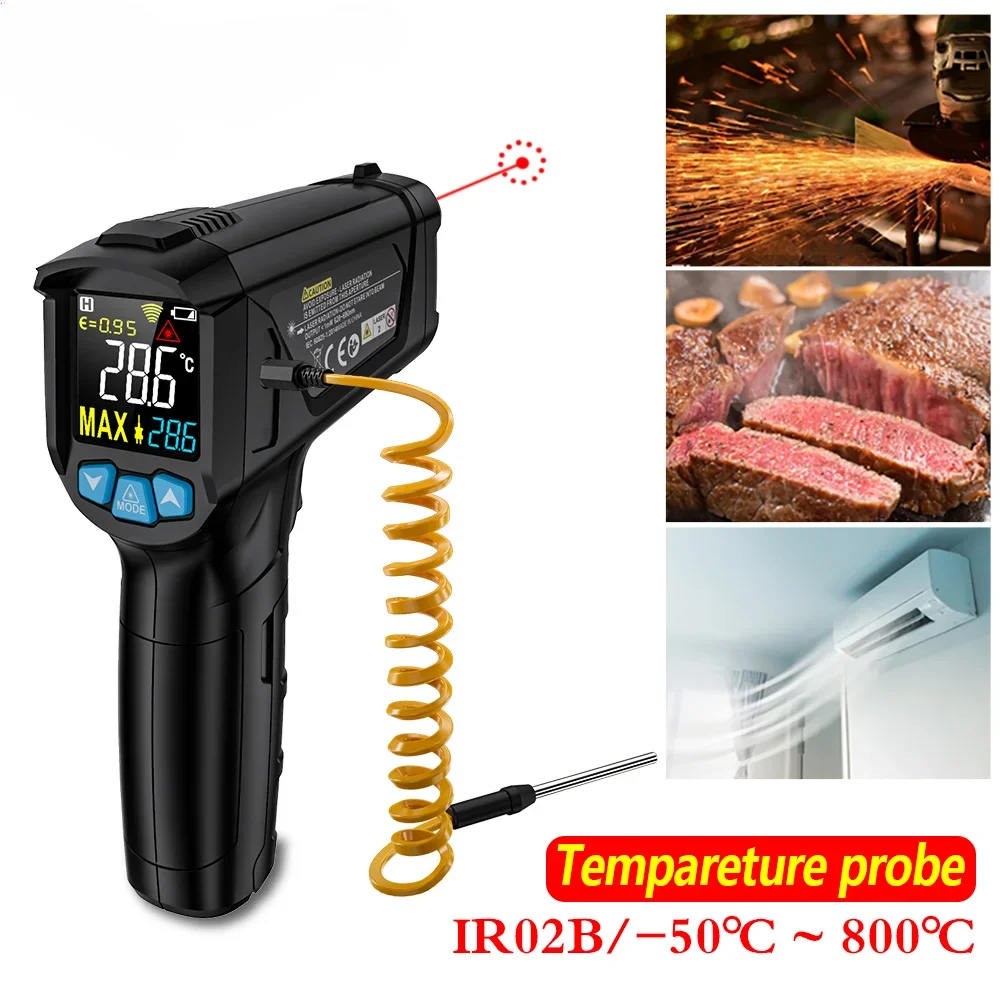 

-Digital Thermometer LCD Display Handheld -50~800C IR02B Industrial Non-contact Temperature Measurement Device