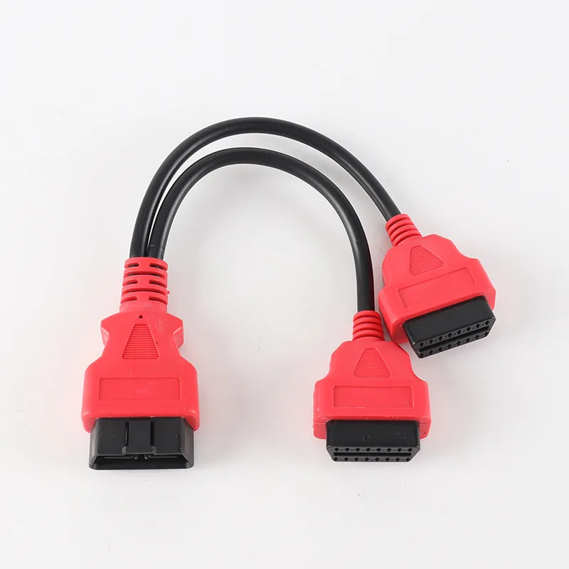 Red OBD2 Extension Line 16-core Round Wire Harness OBD 2 16 Pin ELM327 Male To Dual Female Y Splitter Extend Connector Cable