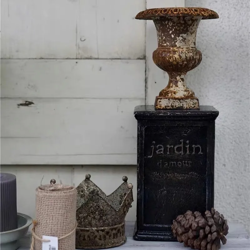HYS retro black old small stigma Roman column indoor home living room desktop decoration outdoor garden grocery ornament