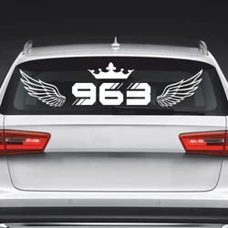 Number 963 with Crown and Wings Pattern Car Sticker Vinyl Decal for Rear Windshield, Car Door and Home Wall Decoration