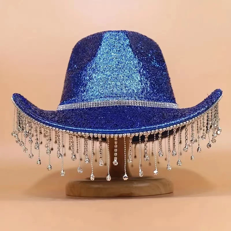 Een Hoge Hoed Met Glanzende Kwastjes In Verschillende Kleuren, Geschikt Voor Cowboyfeesten, Volwassen Feesten, Dansfeesten, Het Dagelijkse Casual Leven