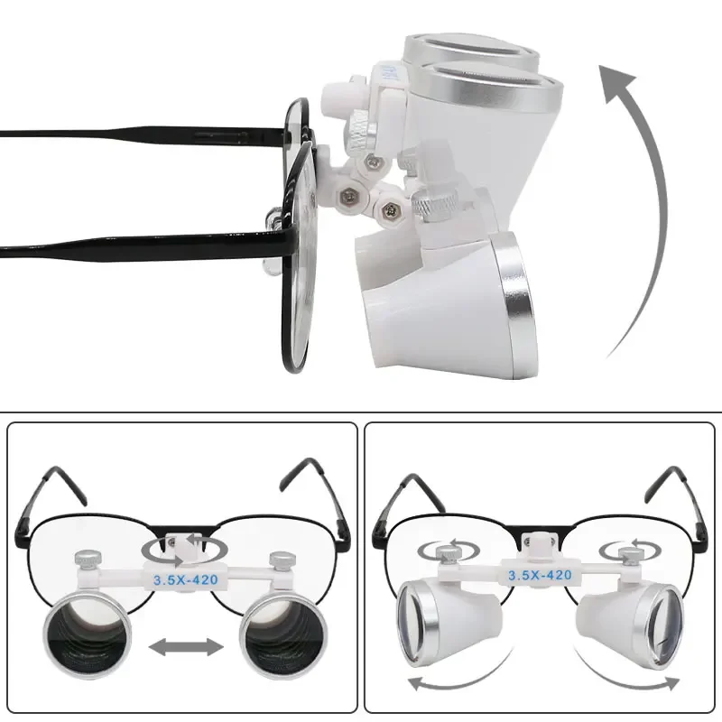 Dental Binocular Loupes Metal Case Set with LED Headlamp & Lithium Battery Optical Glass Magnifier 320-420mm Dental 3.5X 2.5X