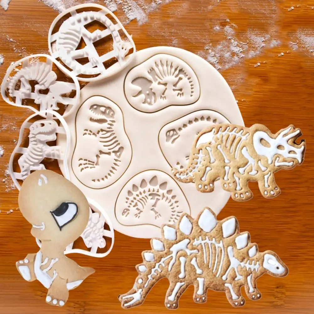 4 Uds nuevo dinosaurio fósil cortadores de galletas molde plástico estampado molde para galletas herramientas Sugarcraft molde para hornear cocina