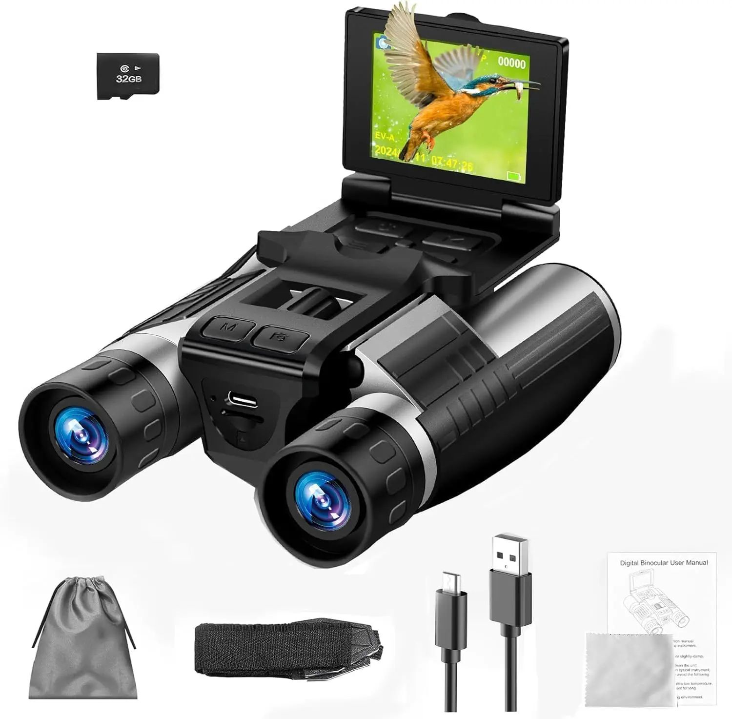 2 in 1 Digital Camera Binoculars for Adults 12x32 HD with 2 4 LCD Display 48MP 2 5K Video Recording 8X Digital Zoom for Bird