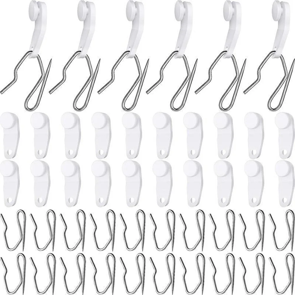 Chzimade 20Pcs Plastic Shower Curtains Roller Rail Ceiling Hooks Rollers Carrier Shower Drapery Rod Curtains Shape Clips Pulley