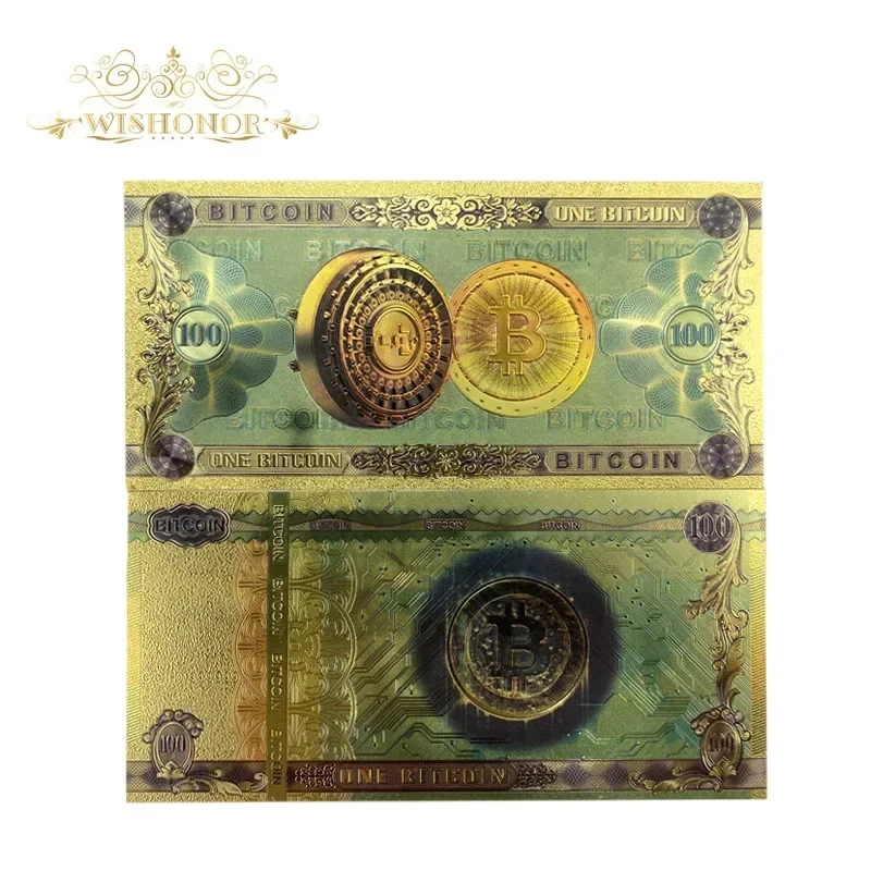 10pcs/lot Nice Color Gold Color Foil ONE BITCOIN Banknote BTC Bills souvenir banknotes for collection