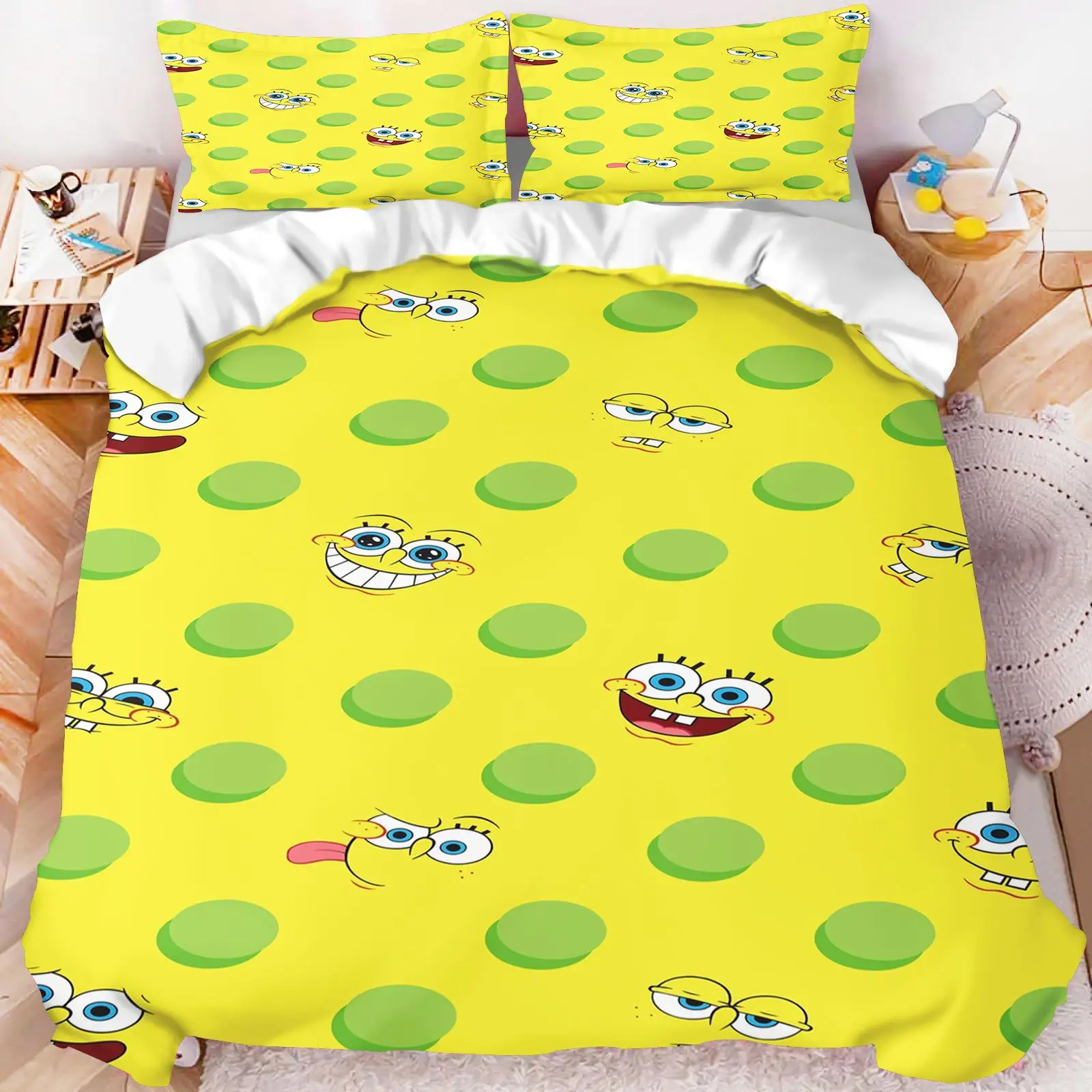 SpongeBob SquarePants All Characters Bedding Set Duvet Cover + Pillowcase Soft Cartoon Bed Linen For Children Bedroom Decor