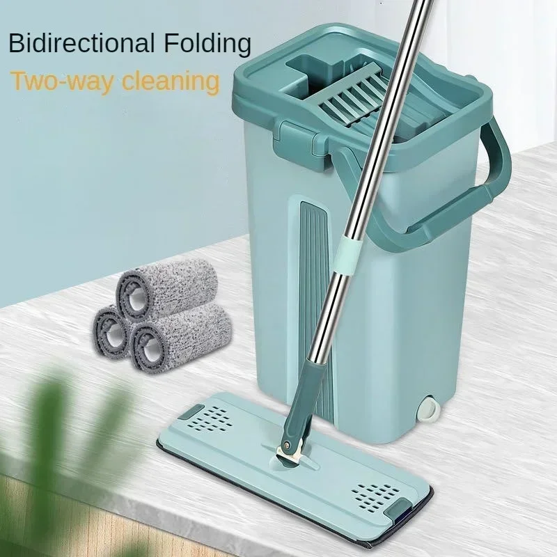 Scratch free mop, hand washable flat mop, household wooden floor mop, mop, lazy flat mop, rotating mop bucket