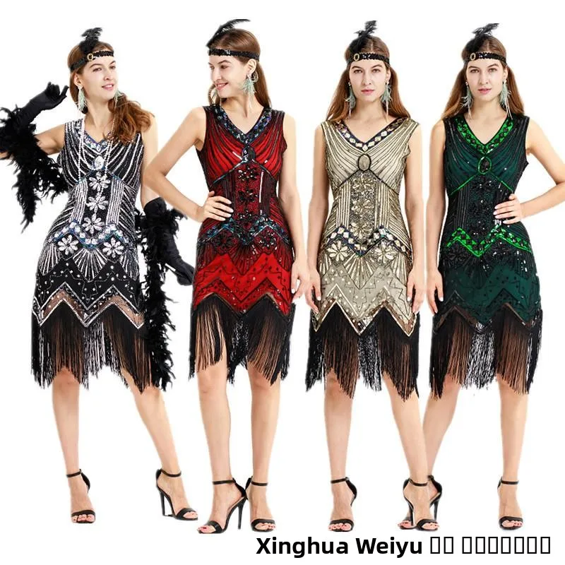 ريترو 920s غاتسبي الدكتور مع التطريز الثقيل الخرز هامش تنورة الملابس النسائية iny الترتر ثوب الزي الصيني التقليدي