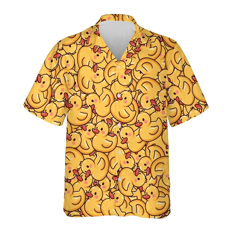 

Cartoon Duck Shirts Hawaiian Shirts For Men Women Fashion Beach Blouses Mens Vocation Lapel Shirt Animal Camisas Unisex Clothing