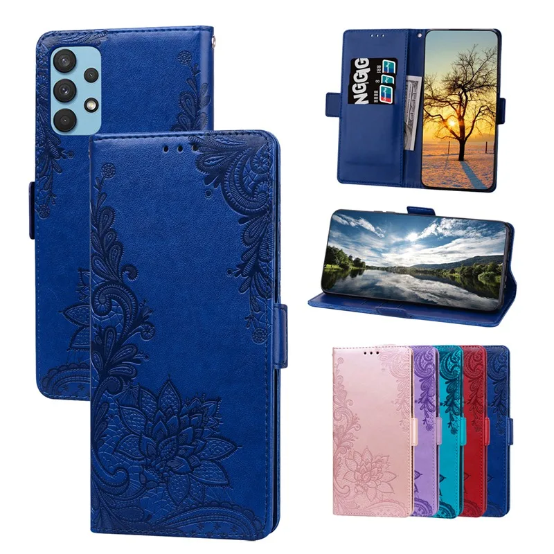 

Embossing Lace Magnetic Flip Wallet Leather Case for Samsung Galaxy A32 5G Cover with Clip for Galaxy A32 4G