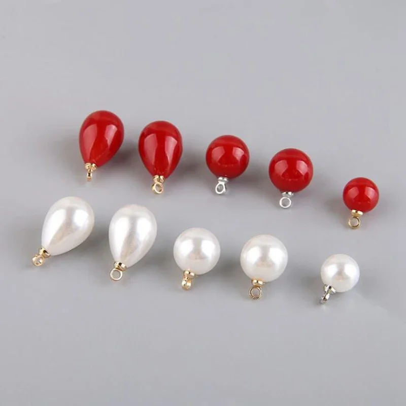 10pcs/lot Imitation Pearl Water Drop Round Bead Red Bead Pendant DIY Handmade Jewelry Earring Earring Necklace Material