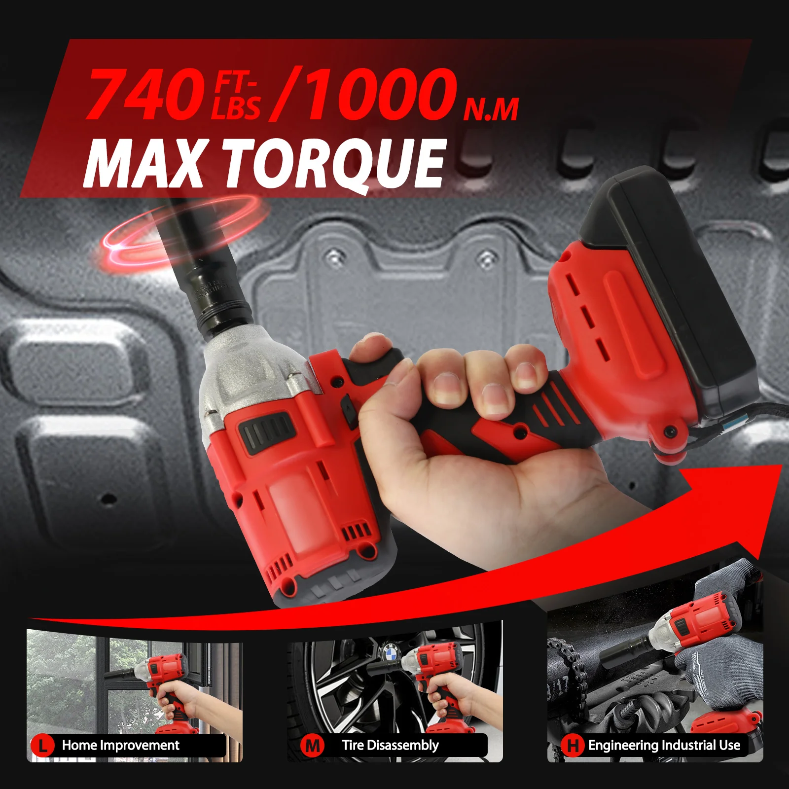 20V Cordless Electric Impact Wrench 1/2 Inch Power Tool Set with Brushless Drill Driver 2 Li-Ion 1500mAh Batteries Single Charge