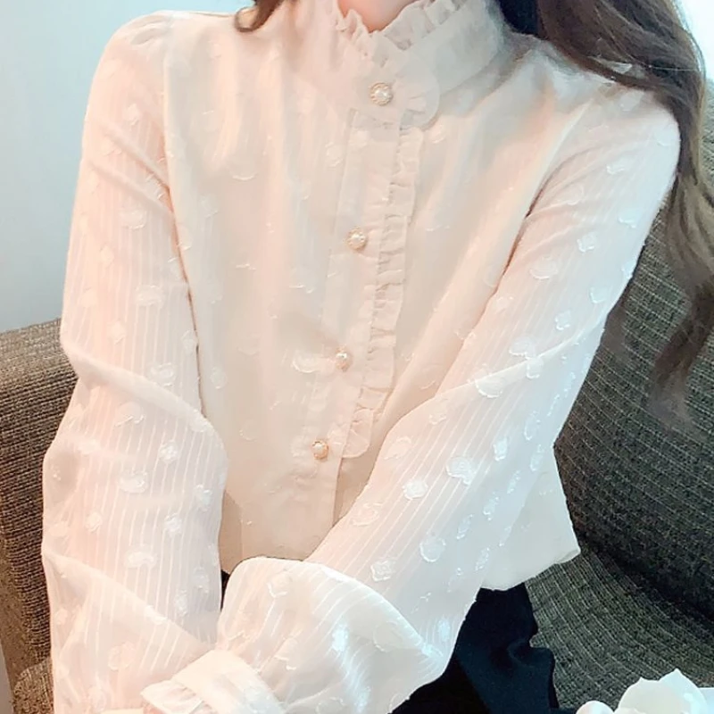 French Collar Chiffon Shirt for Women New Fashionable and Stylish Style Beautiful Shirt Long Sleeved Base Shirt Top