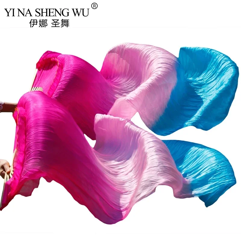 Imitation Silk Unisex High Quality Belly Dance Fans 1 Pair Handmade Dyed Belly Dance Props Long Rayon Silk Fans 150/180/210x90cm
