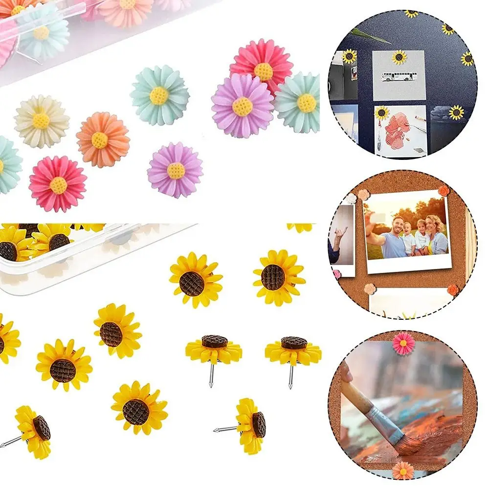 

30PCS/Set Push Pins Rose/Sunflower/Daisy Thumbtacks Photo Wall Nail Wall Maps Cork Boards Decorative Drawing Pins