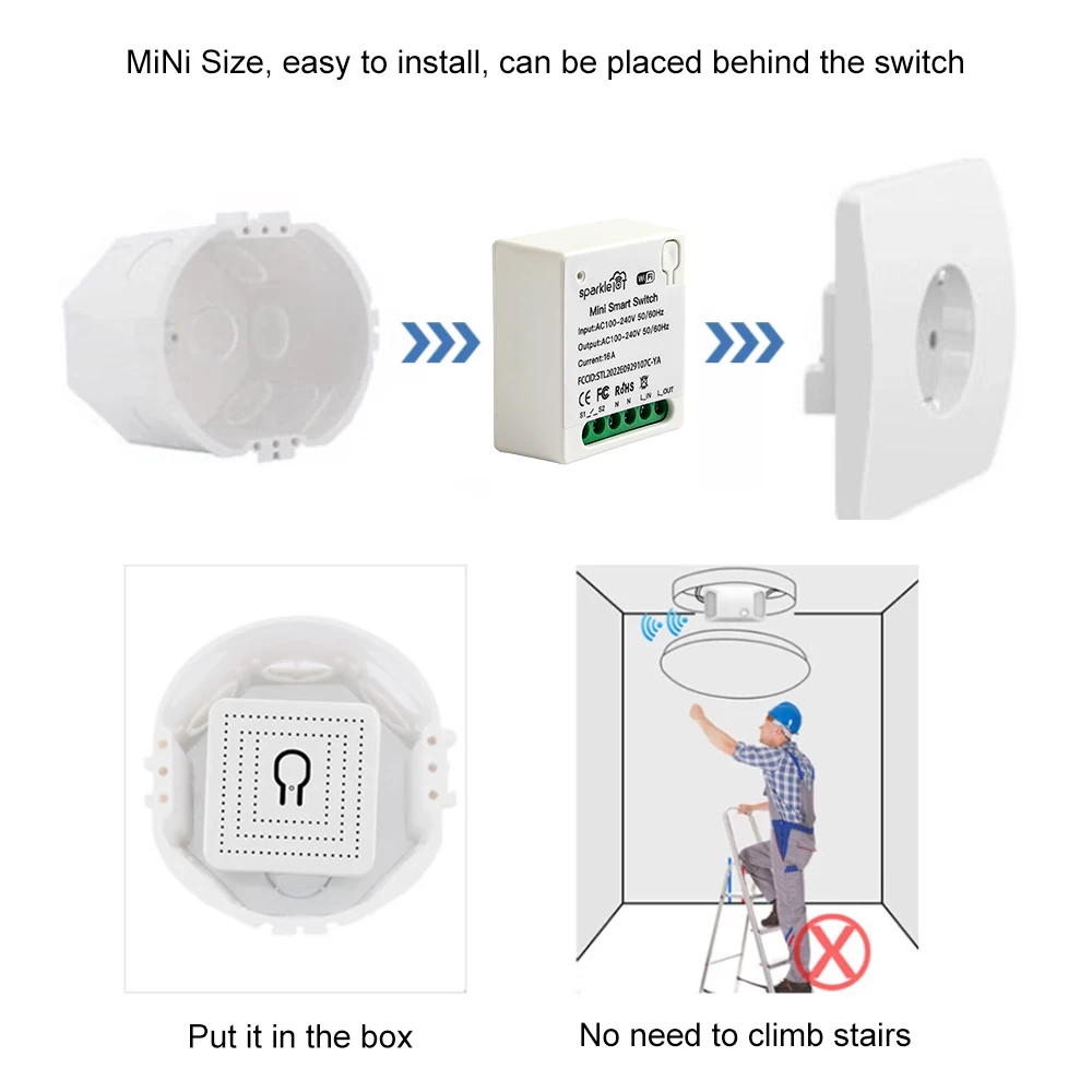 Imagem -04 - Mini Switch Inteligente Wifi Desconexão de Passagem Controle Duplo Trabalhar com Apple Homekit Alexa Google Matter 16a